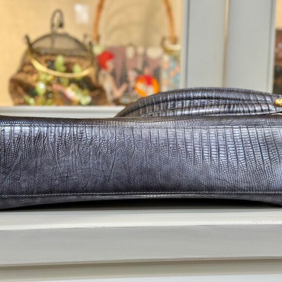 BRAHMIN "Marcy" NWT Shoulder Bag in Steel Grey Pardalis Lizard-Embossed Leather - Picture 7 of 12